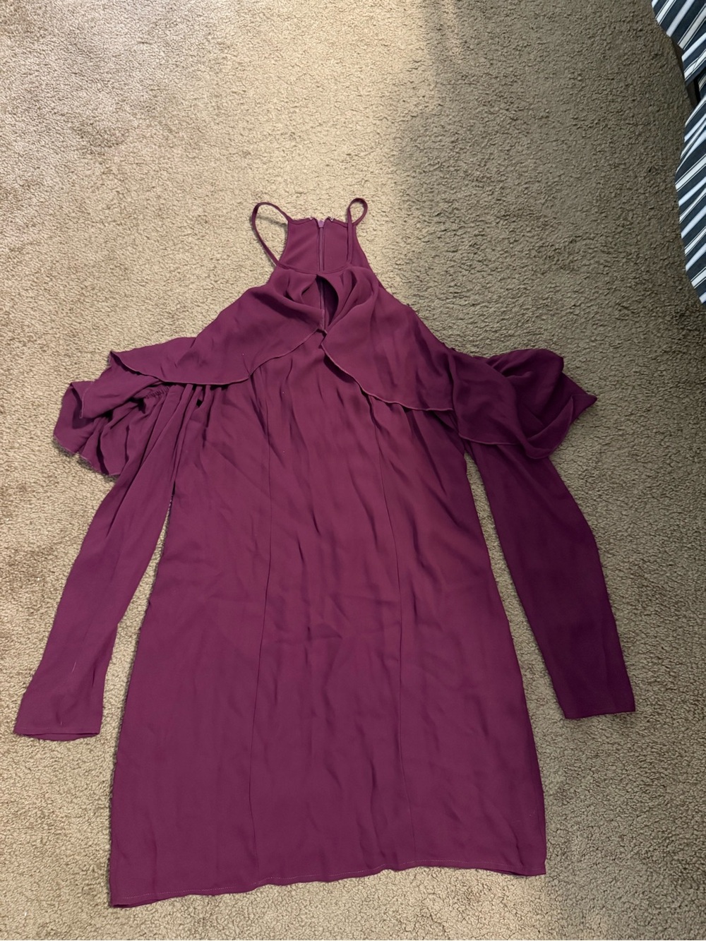 VENUS Plum Cold-Shoulder Long Sleeve Mini Dress
